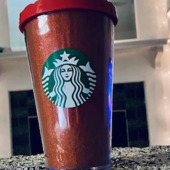 Starbucks 2016 Holiday 16oz Red Glitter Cup with Green and White Straw EUC!!! - Picture 3 of 8